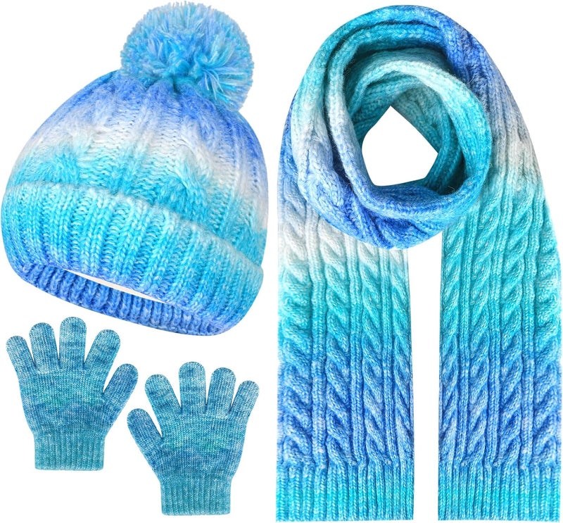 LeeLoon Kids Winter Hat Scarf Gloves Set, Kids Beanie Hat Long Scarf Mittens with Warm Fleece Lining for Boys Girls 3-10 Years Old - Image 1